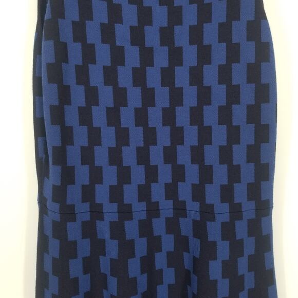 Ann Taylor Sweater Dress SP Geometric Sleeveless Fit & Flare Blue Navy Geo Work - Picture 7 of 10